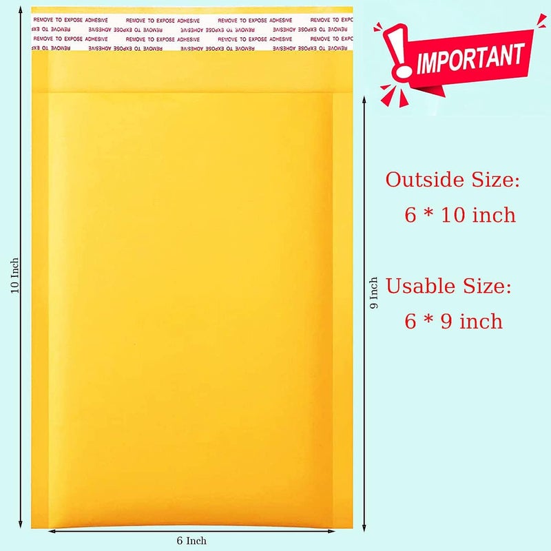 packbabol Kraft Bubble Mailers 6x10 Inch 100 Pcs,Small Self-Sealing Mail Shipping Bags,Yellow Padded Envelopes #0 - Image 2
